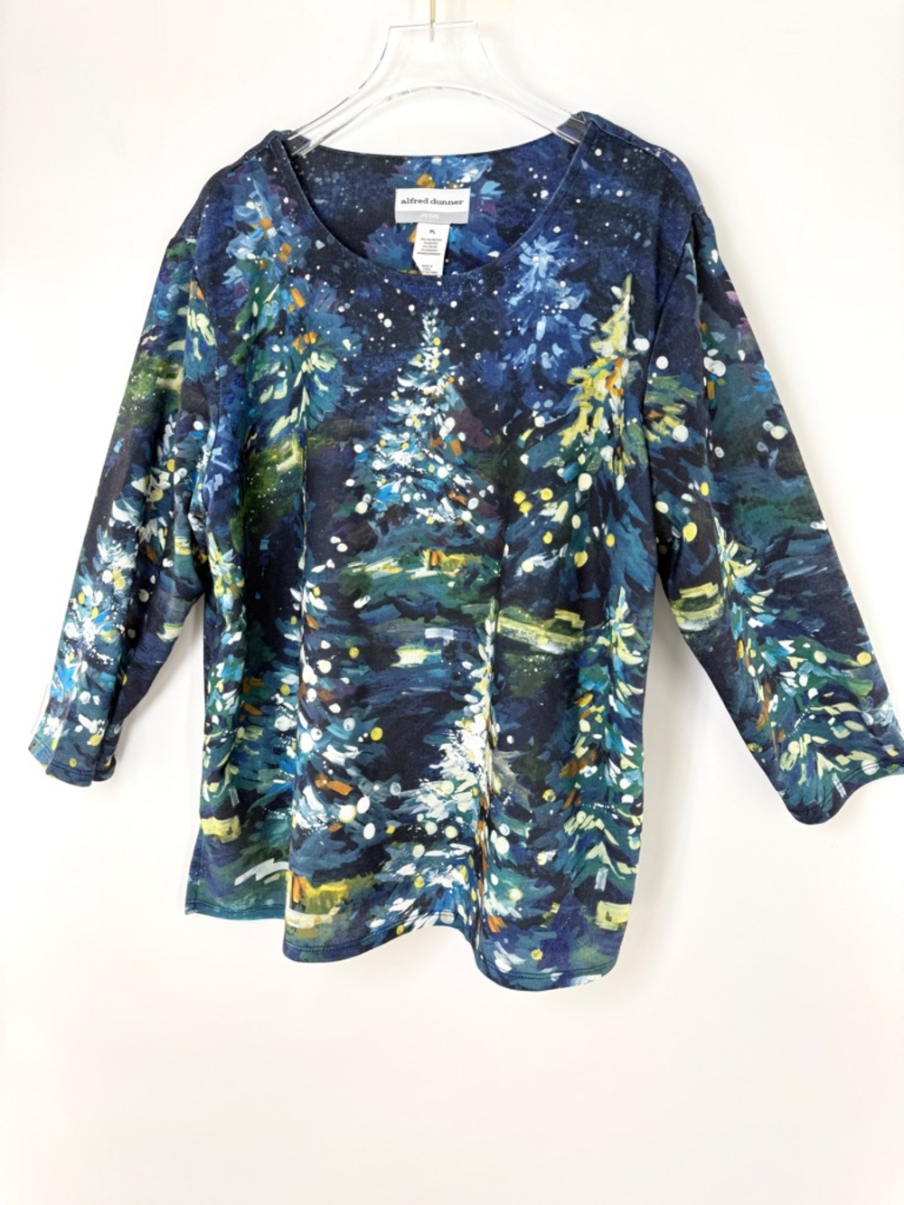 Alfred Dunner Women's Petite Starry Night Tree Top Navy/Green Size Petite Large - Picture 9 of 14